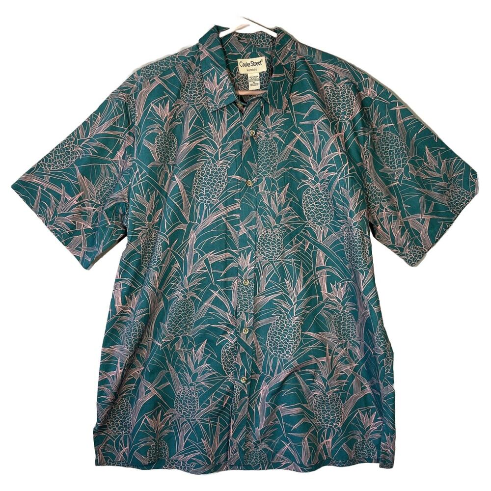 Cooke Street Mens Hawaiian Shirt XL Button Up Short Sleeve Blue Pineapple Cotton